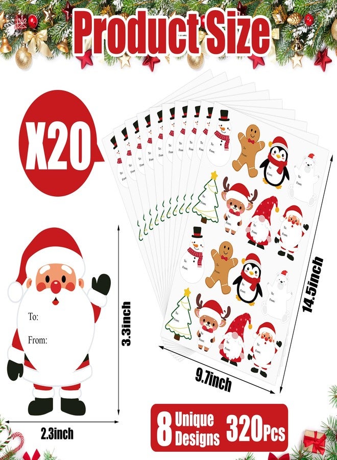 Fairooth 320 PCS Christmas Gift Tags Stickers 3.3" x 2.3" Xmas Labels Stickers Self-Adhesive Snowman Santa Claus Gingerbread Name Tags for Christmas Presents Gift Boxes Bags Wrapping Paper Decorations - Image 2